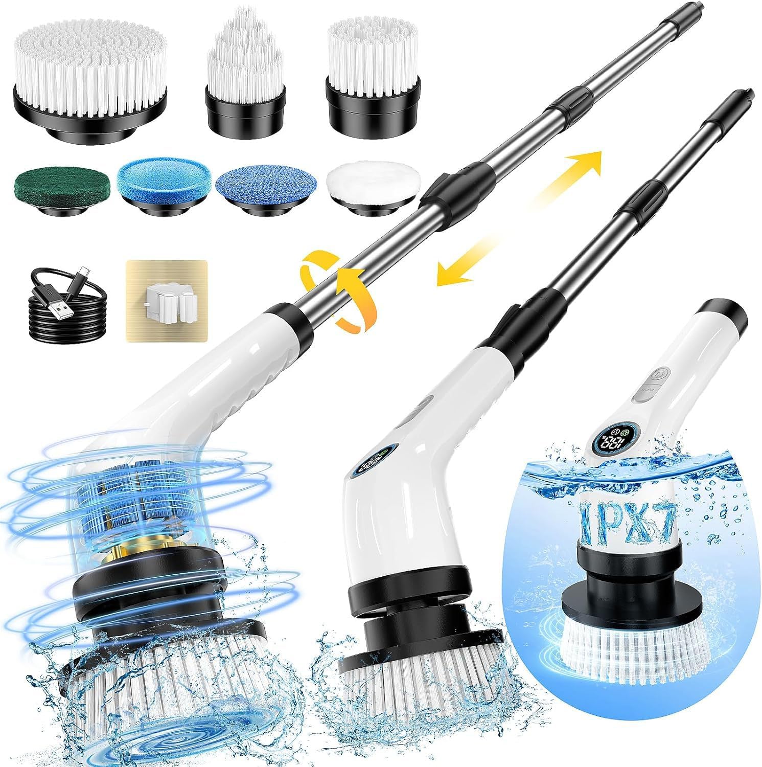 FYDEE Electric Spin Scrubber, Bathroom Cleaner Brush with 7 Replaceable Brush He...