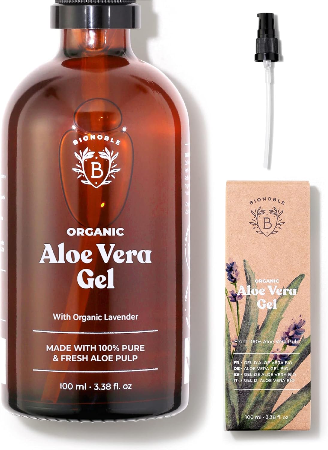 Bionoble Organic Aloe Vera Gel 100ml - Made with 100% Pure Fresh Aloe Pulp and O...