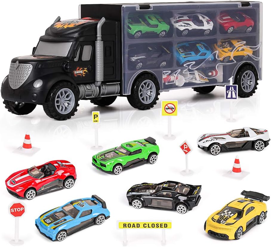 m zimoon Car Transporter Truck Toy, Transport Car Carrier Truck Toy Set with 8pc...