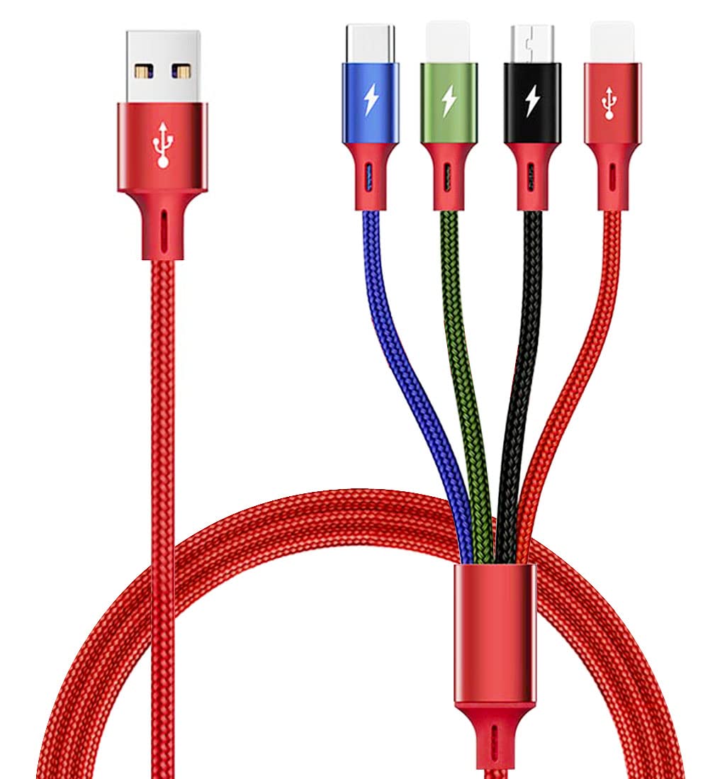 Multi Charger Cable [3.5A 1.8M] 4 in 1 Nylon Braided USB Charging Cable Multiple...