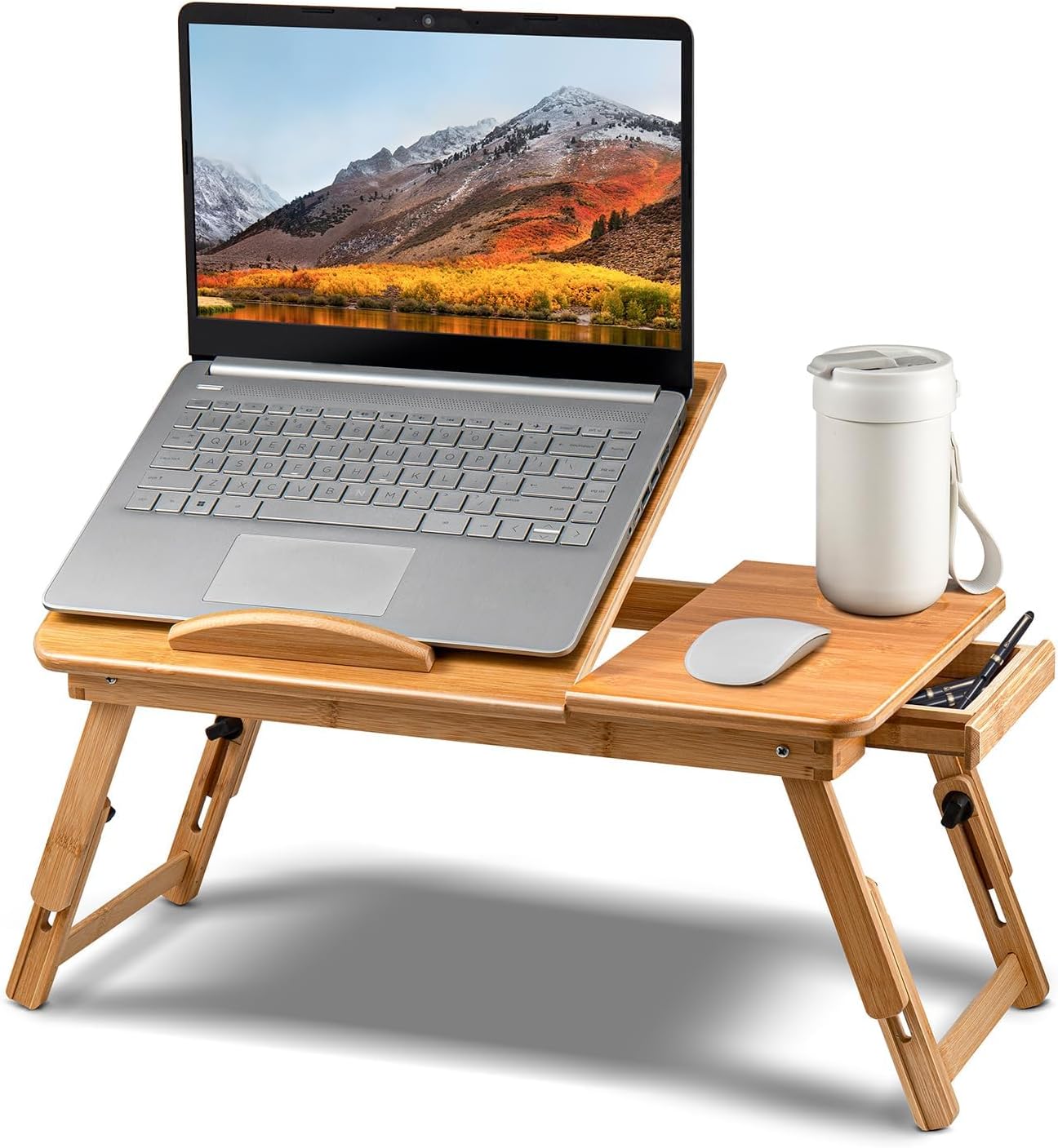 Holdfiturn Bamboo Laptop Bed Table Laptop Tray Adjustable Laptop Table Laptop De...