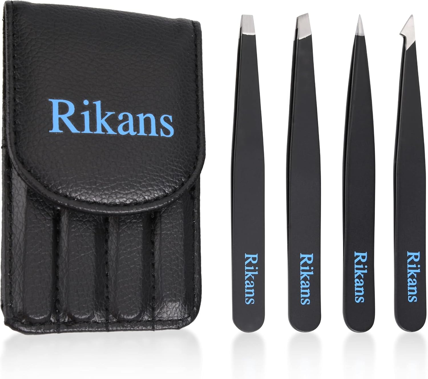 Rikans Tweezers for Facial Hair Women & Men Tweezers Set of 4 pcs Handy Carry Po...