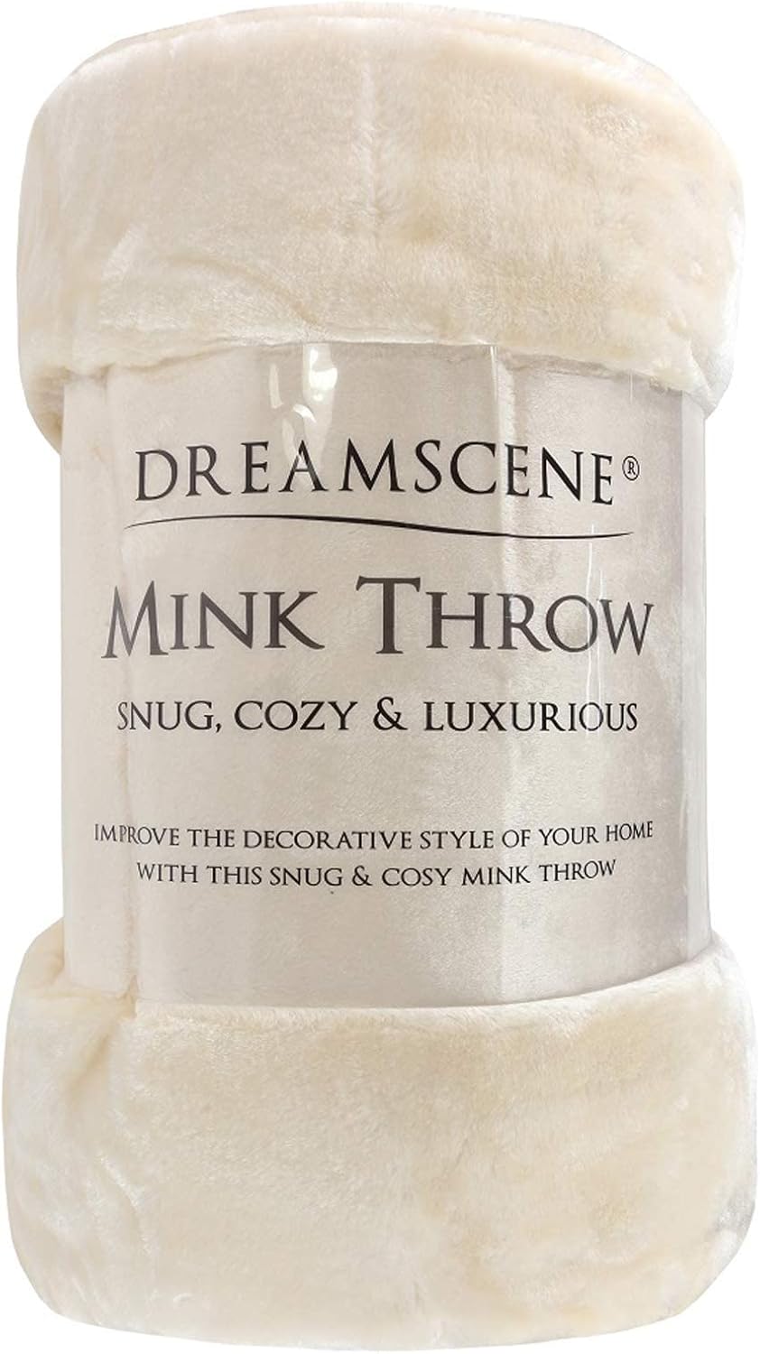 Dreamscene Luxury Faux Fur Mink Fleece Throw Over Sofa Bed Soft Warm Blanket, Cr...