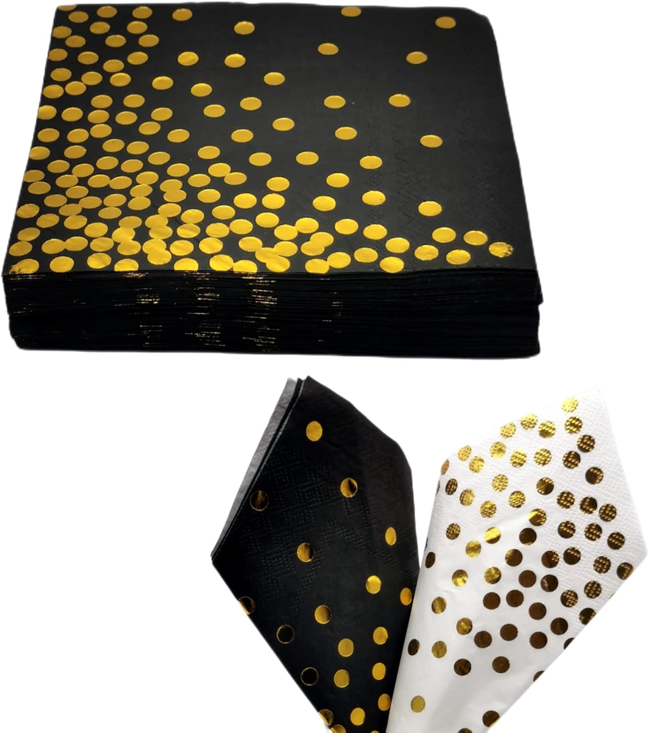 50PCS Black and Gold Polka Dot Party Napkins, CEILIWEN 33x33CM Black and Gold Na...