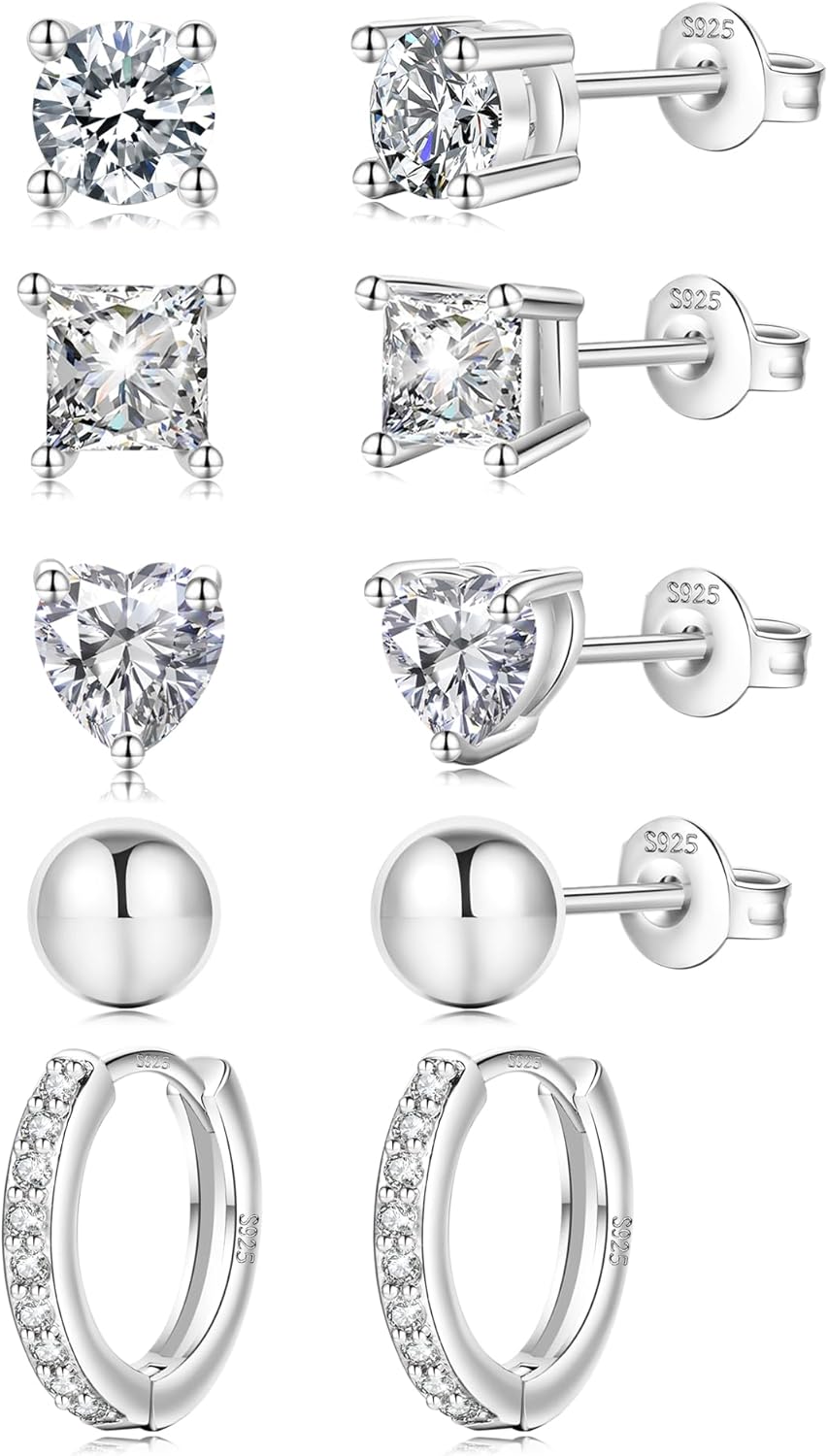 EXGOX Sterling Silver Stud Earrings,925 Silver Earrings for Women Girls Hypoalle...
