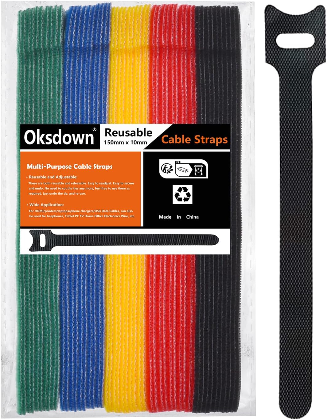 Oksdown 50 Pack 5 Color Reusable Cable Ties Multi Color Releasable Cable Straps...