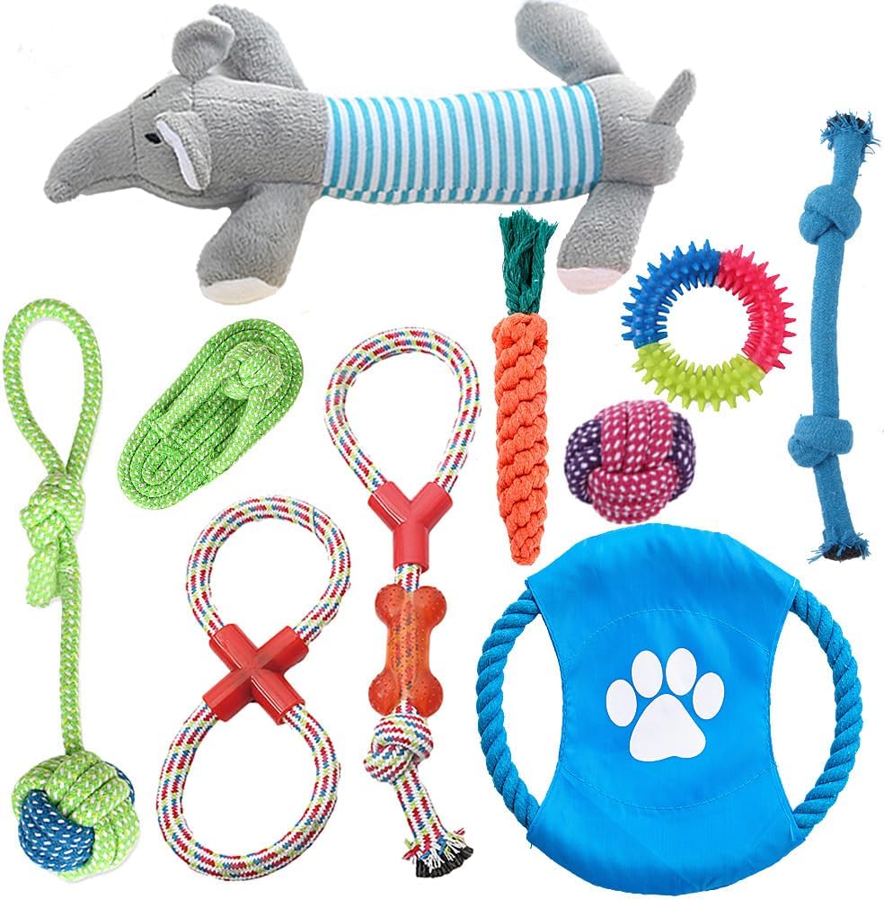 Speedy Panther 10Pcs Dog Rope Toys for Large Dogs, Dog Squeaky Doys From 8 Weeks...