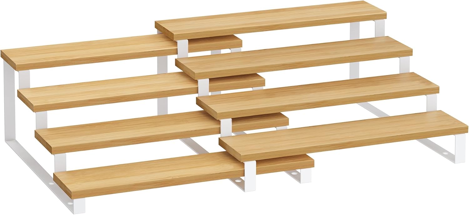 SONGMICS Spice Rack, Set of 2 Cabinet Shelf Organisers, 4-Tier Extendable Spice...