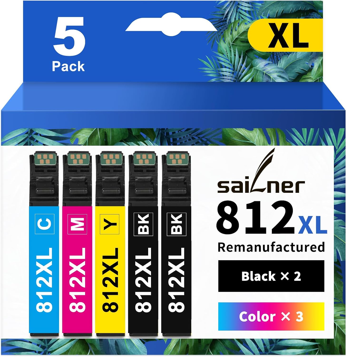 812XL Ink Cartridges Combo Pack (5 Pack) with Lastest Chip Remanufactured Replac...