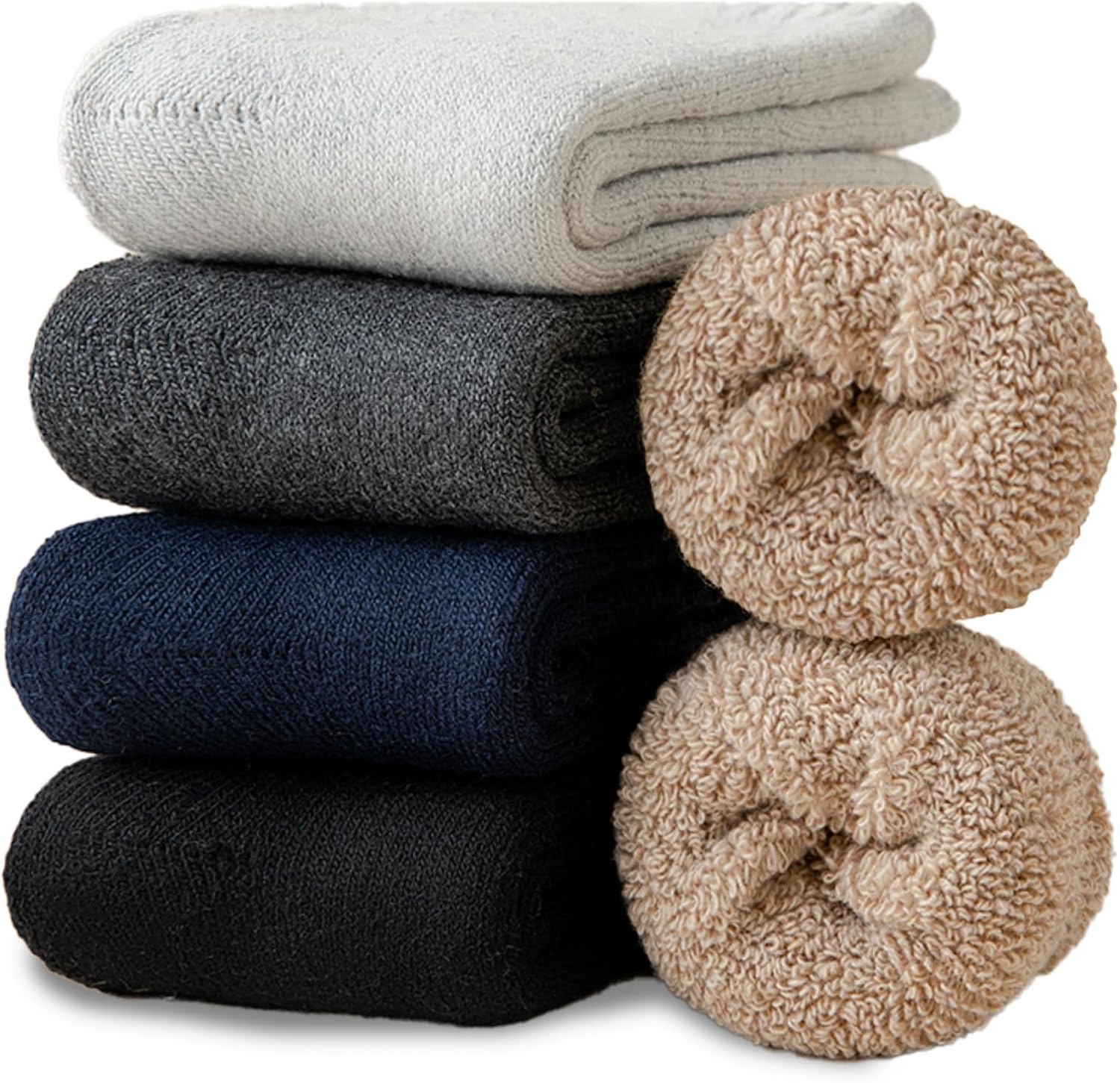 Josnown 5 Pairs Thermal Socks for Men, Soft & Cozy Thicken Wool Warm Socks in Wi...