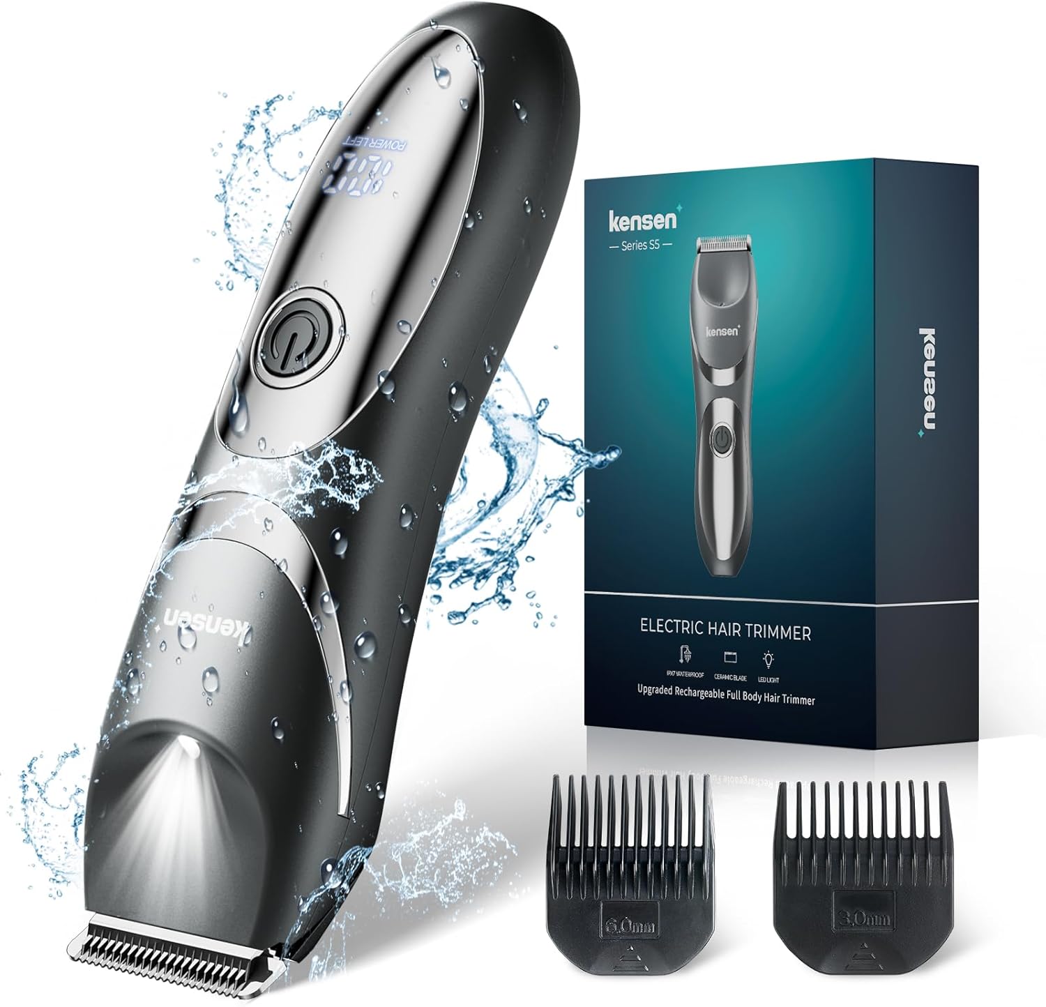 Kensen Manscape Body Hair Trimmer Men, IPX7 Waterproof Pubic Ball Trimmer with L...