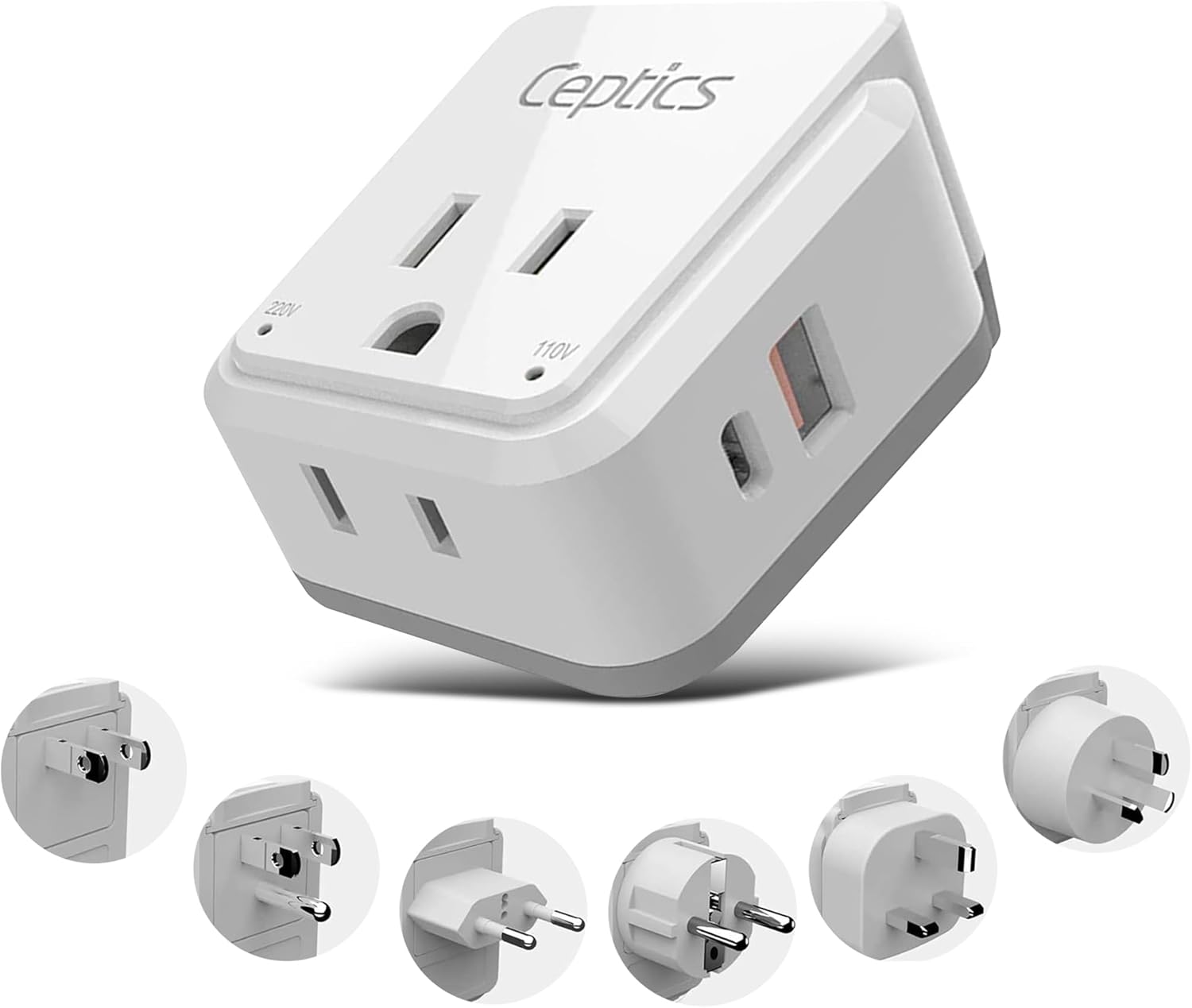 Ceptics World Power Plug Adapter Set, Dual USB & USB-C 3.1A, 20W with QC-PD, 2 U...