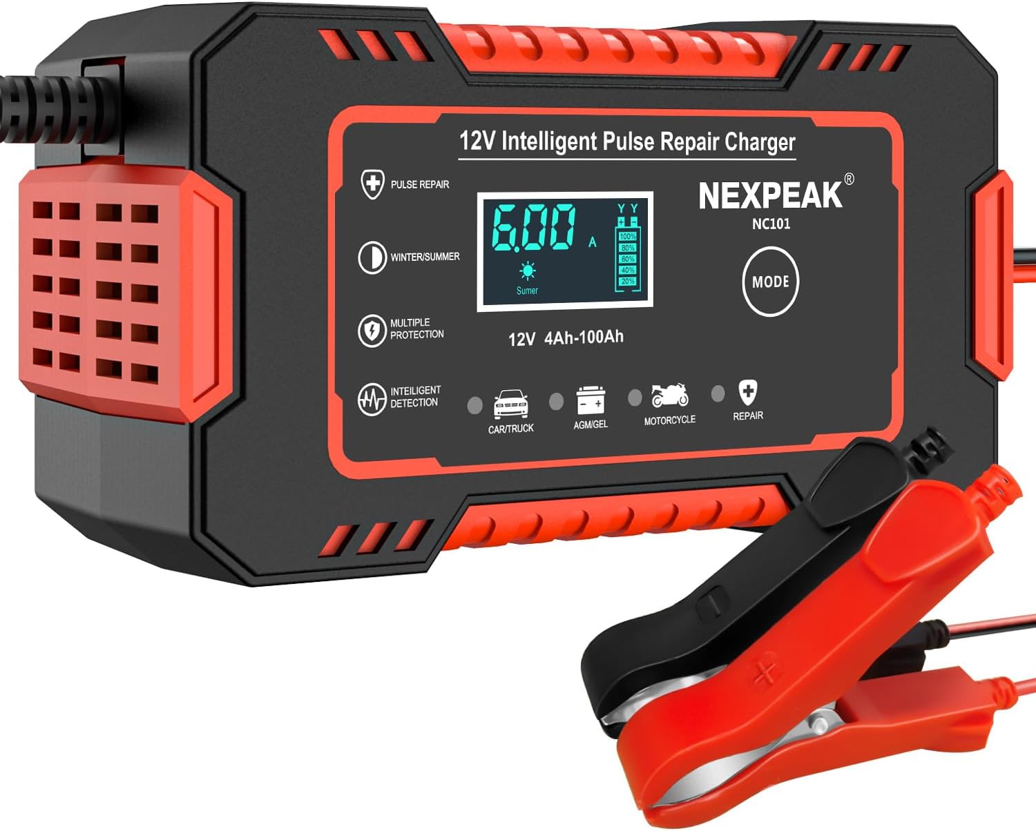 6-Amp Car Battery Charger, 12V Smart Fully Automatic Battery Charger with Temper...
