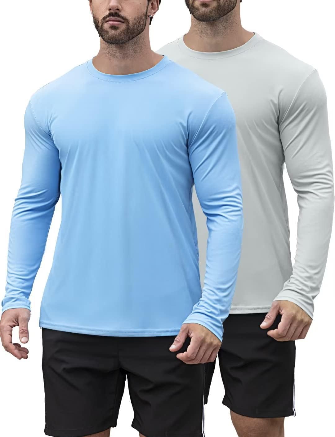 2 Pack Men's UPF 50+ Rash Guard Quick-Dry Long Sleeves Shirts, Swim Fishing Shir...