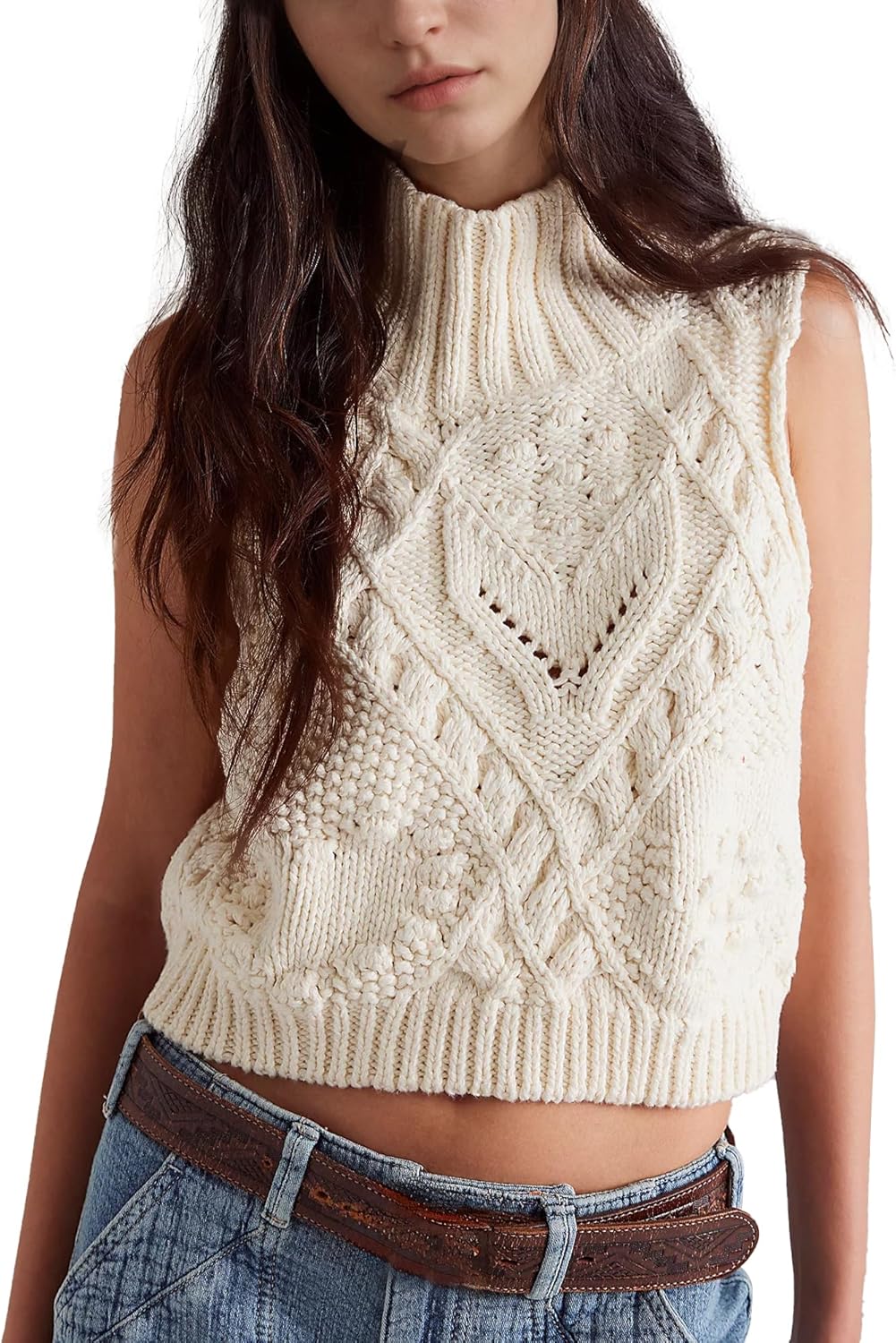 Hixiaohe Turtleneck Crochet Sweater Vest Fall Fashion Knit Sleeveless Tank Tops...