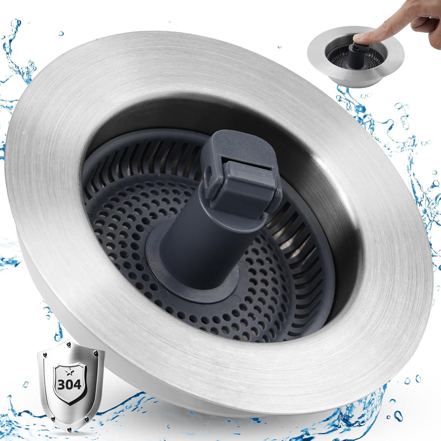 Hygie Rinse 3 in 1 Kitchen Sink Stopper Strainer, Upgrade 304 Stainless Steel Po...