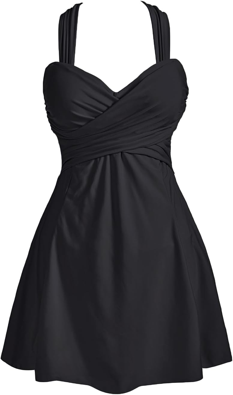 COCOPEAR Women's Elegant Crossover One Piece Swimdress Floral Skirted Swimsuit X...