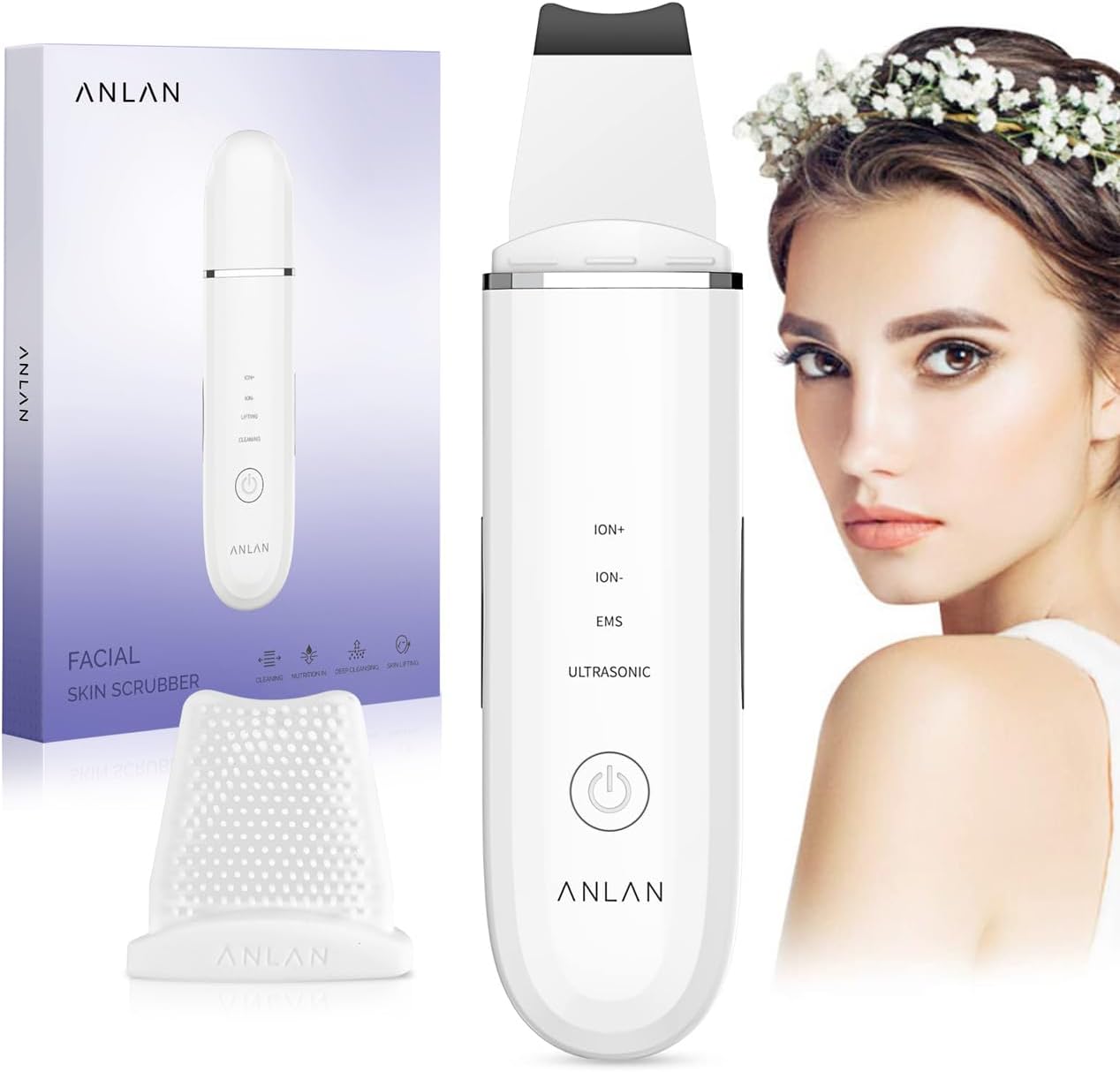 Skin Scrubber, ANLAN Ultrasonic EMS Ion Exfoliating Device Face Cleanser and Bla...