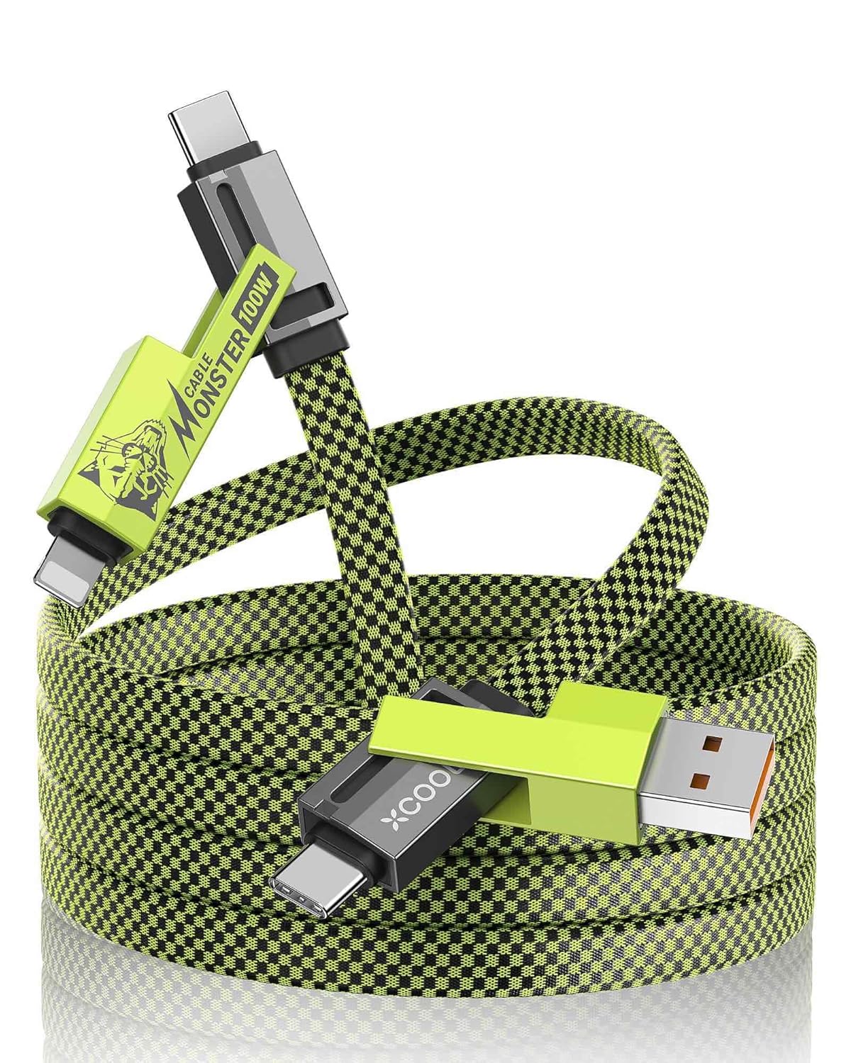 USB C Cable, 4-in-1 USB-C Cable (6ft), 100W USB-C Charger Cable with Hook-and-Lo...