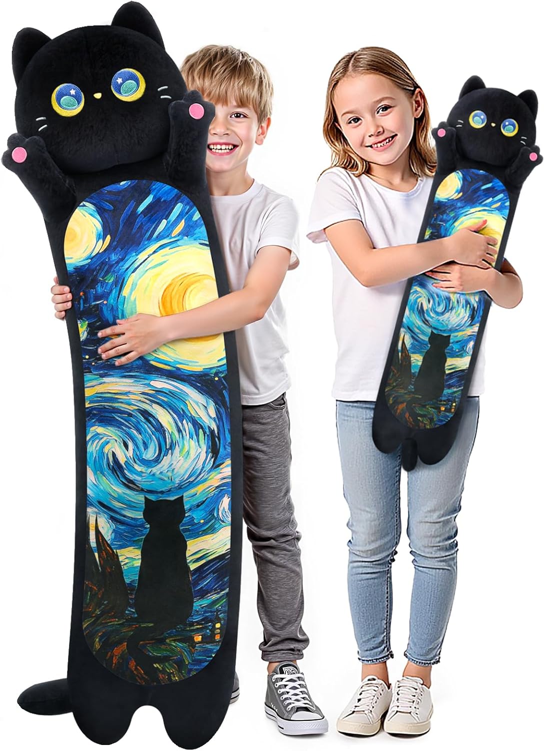 Mewaii 51'' Long Cat Plush Body Pillow, Cute Black Cat Stuffed Animals Kawaii Pl...