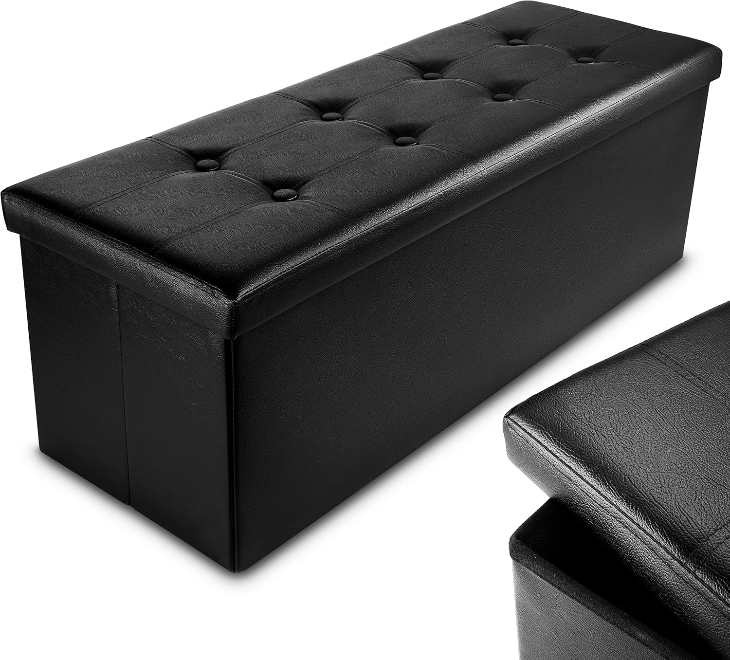 Nyxi Faux Leather 110 * 38 * 38cm Black Ottoman Foldable Storage Boxes Seat Foot...