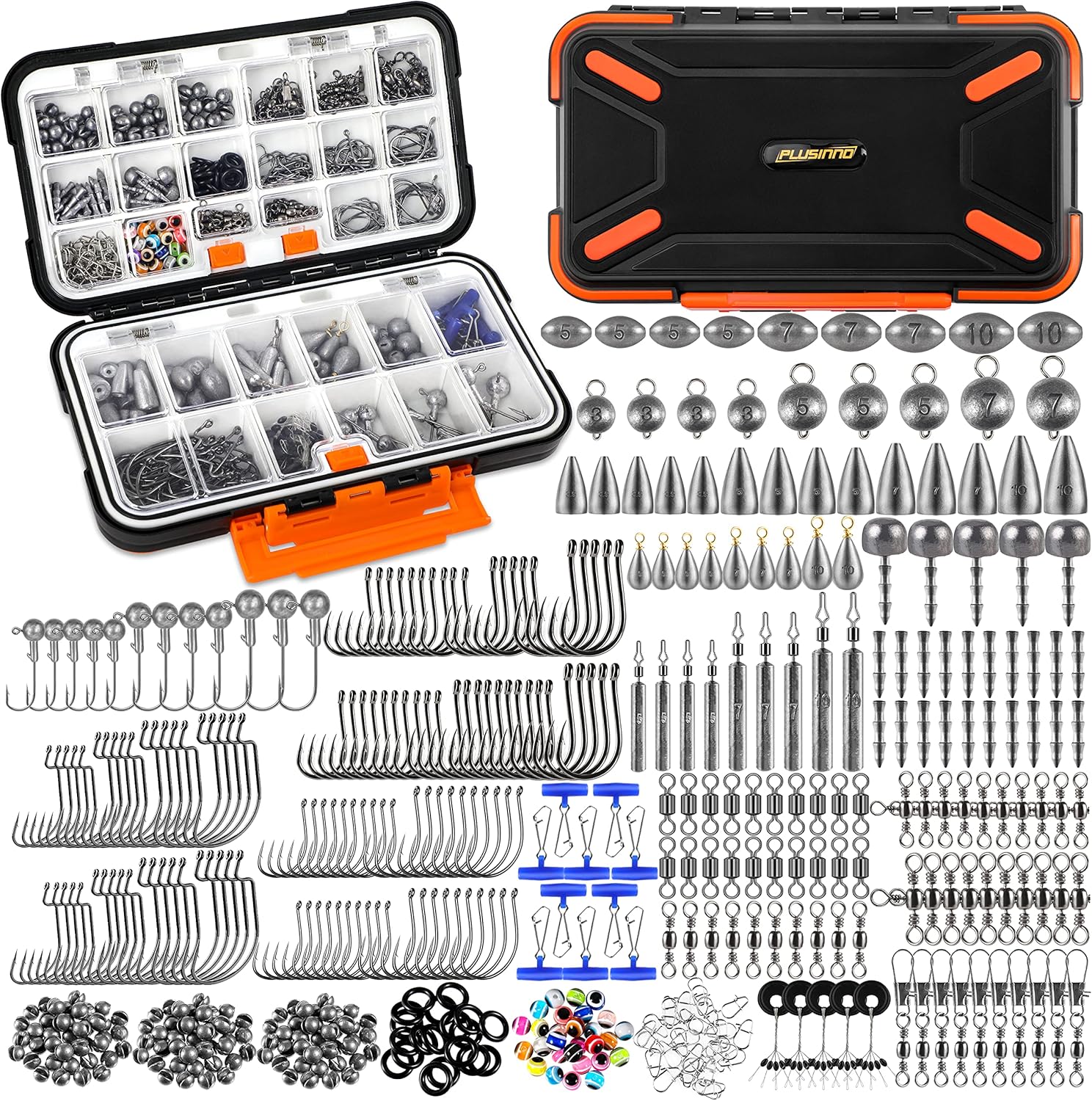 PLUSINNO 264/397pcs Fishing Accessories Kit, Organized Fishing Tackle Box with T...