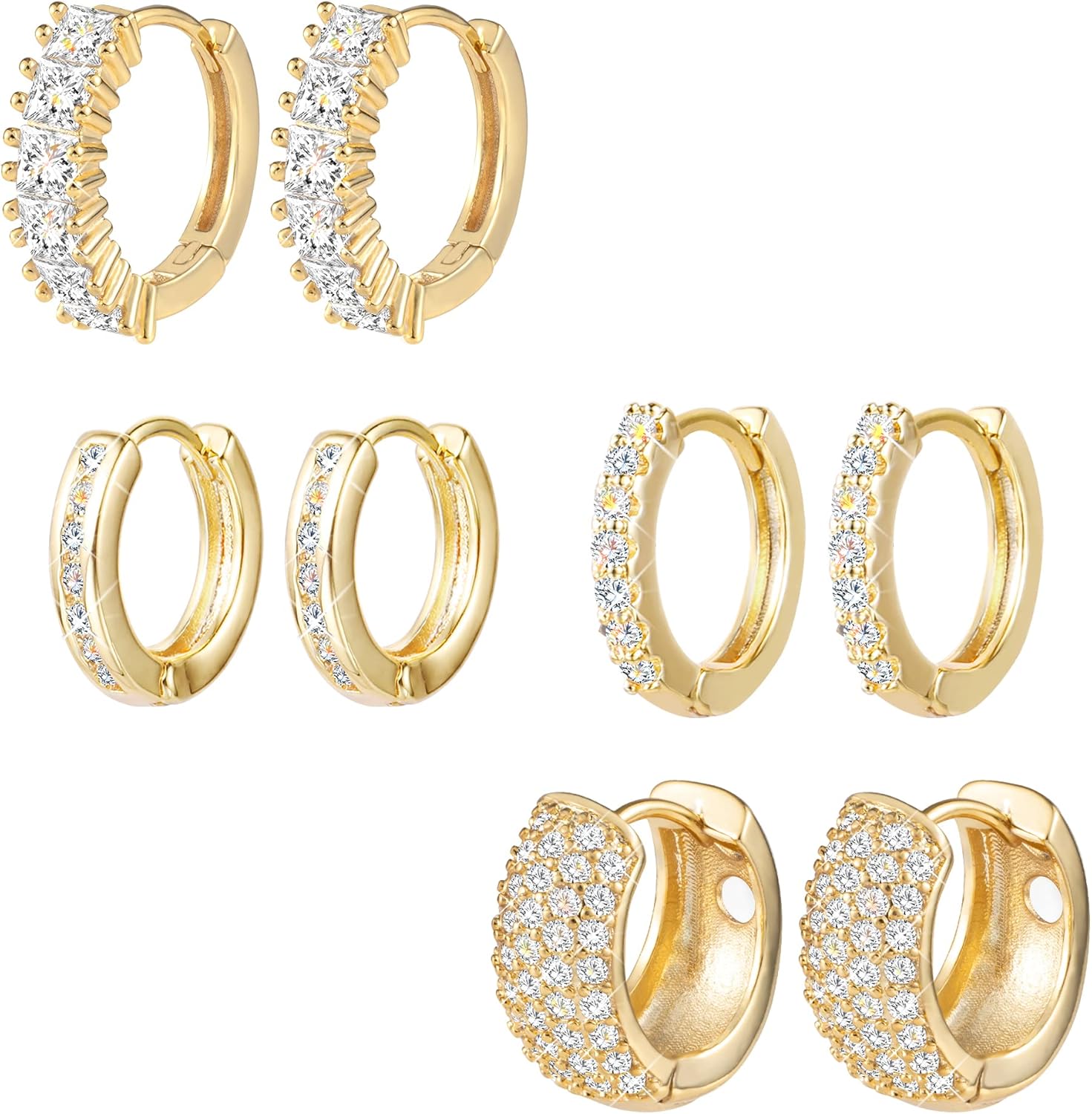 ALEXCRAFT Small Gold Hoop Earrings Set for Women Diamond Pave Gold Earrings Set...