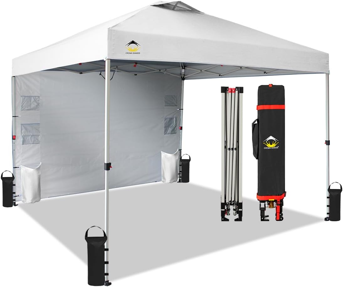 CROWN SHADES Canopy Tent 10x10 Pop Up Canopy Outdoor Shade with Pockets Sidewall...