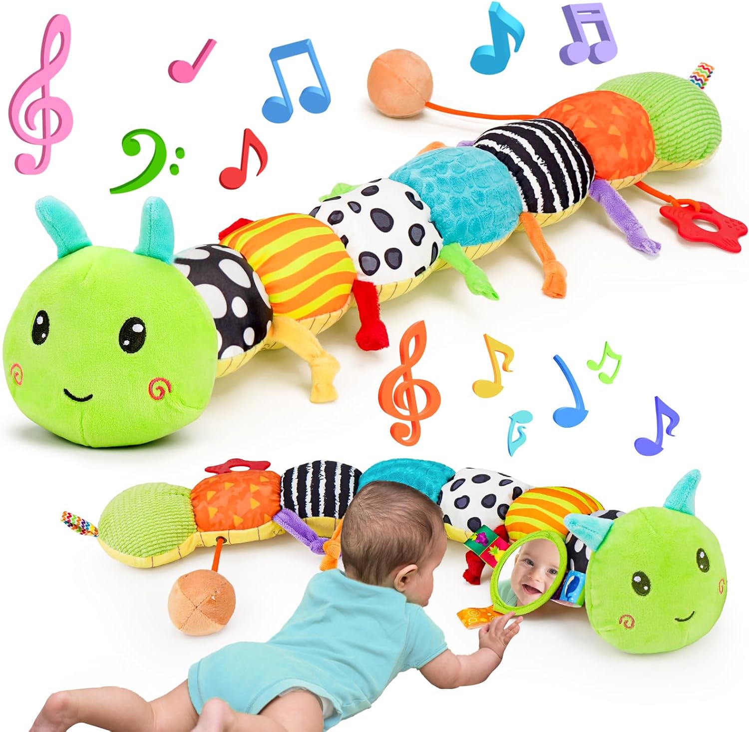 Baby Sensory Toy 0-6 Month Music Animal Stuffed Plush Caterpillar Toy for Infant...