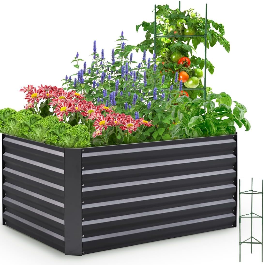 Quictent Galvanized Raised Garden Bed 4x3x2ft Tall Garden Bed Extra Height 22.4"...