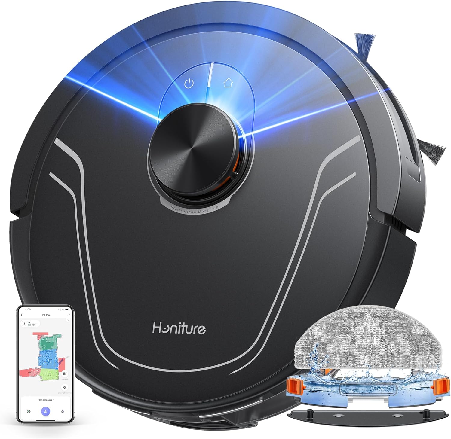 HONITURE Robot Vacuum Cleaner with Mop, 5000Pa Ultra Strong Suction, Lidar Navig...