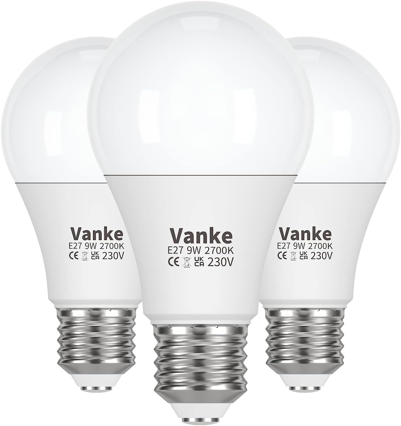 Vanke E27 Screw LED Bulb, Warm White 2700K Yellow Light, 60 Watts Equivalent, 9W...