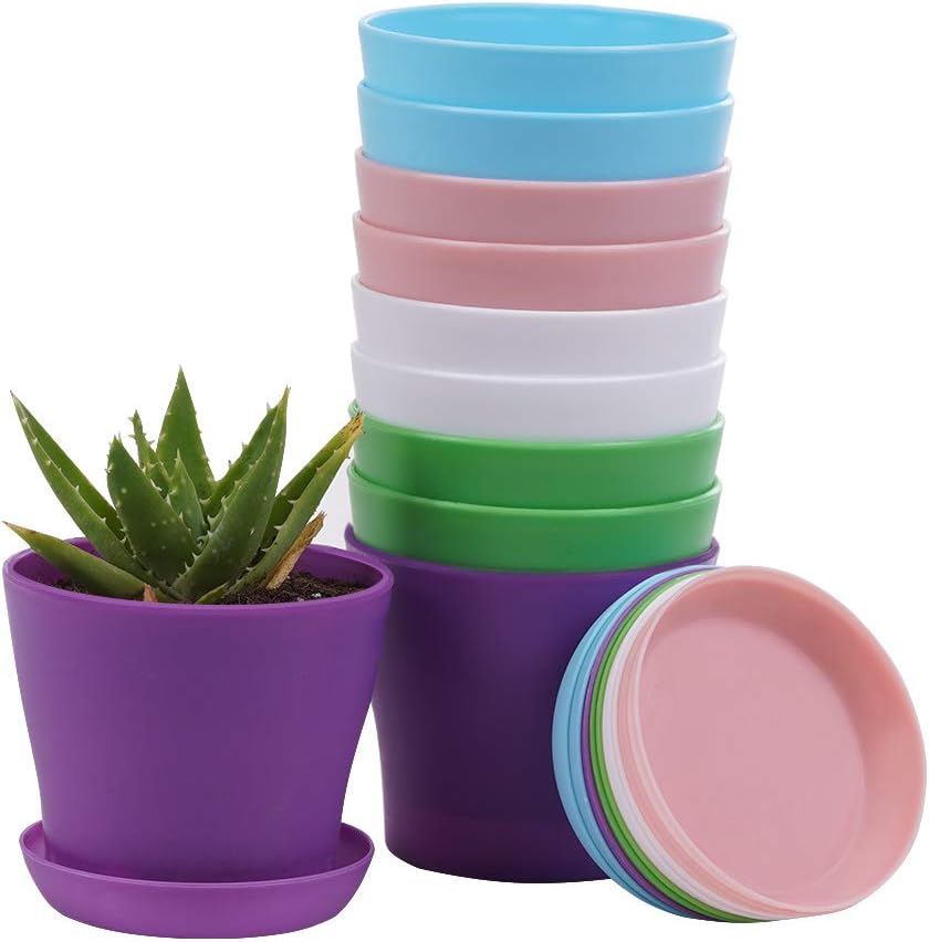 TDHDIKE 10 Pcs Plastic Planters Indoor Pots, Mini Flower Seedlings Nursery Flowe...