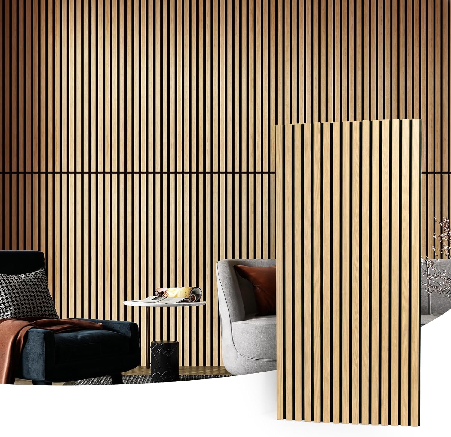 Art3d 2 Wood Slat Acoustic Panels for Wall and Ceiling - 3D Fluted Sound Absorbi...