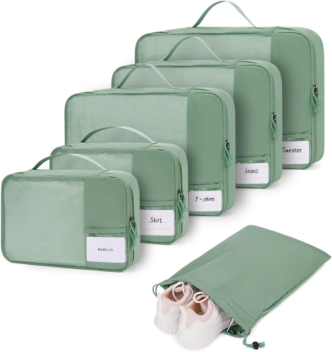 ECOHUB Packing Cubes for Suitcase, 6pcs Suitcase Organiser Bags with Tag, Recycl...