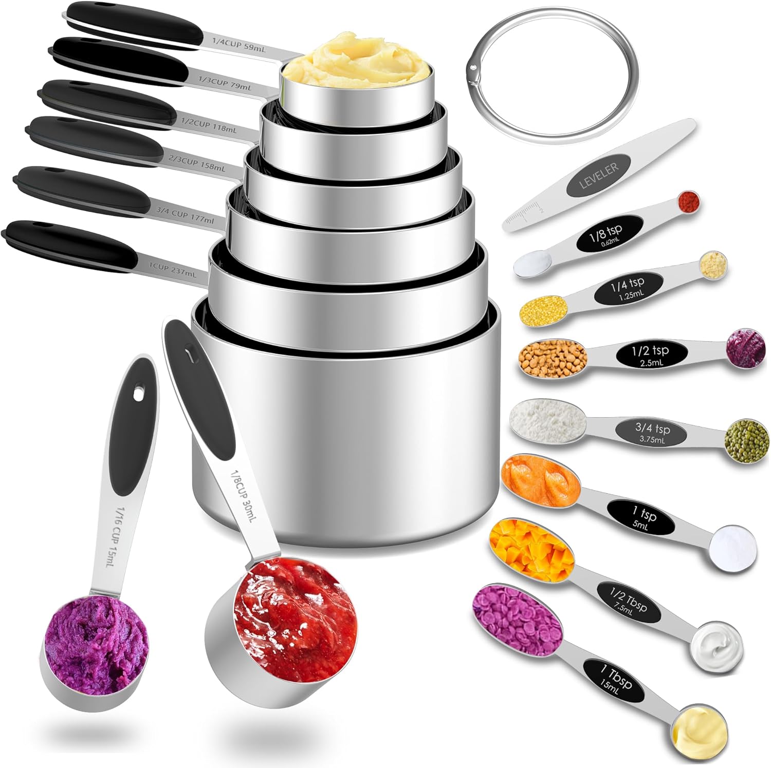Measuring Cups and Magnetic Measuring Spoons Set, 8 Stainless Steel Measuring Cu...