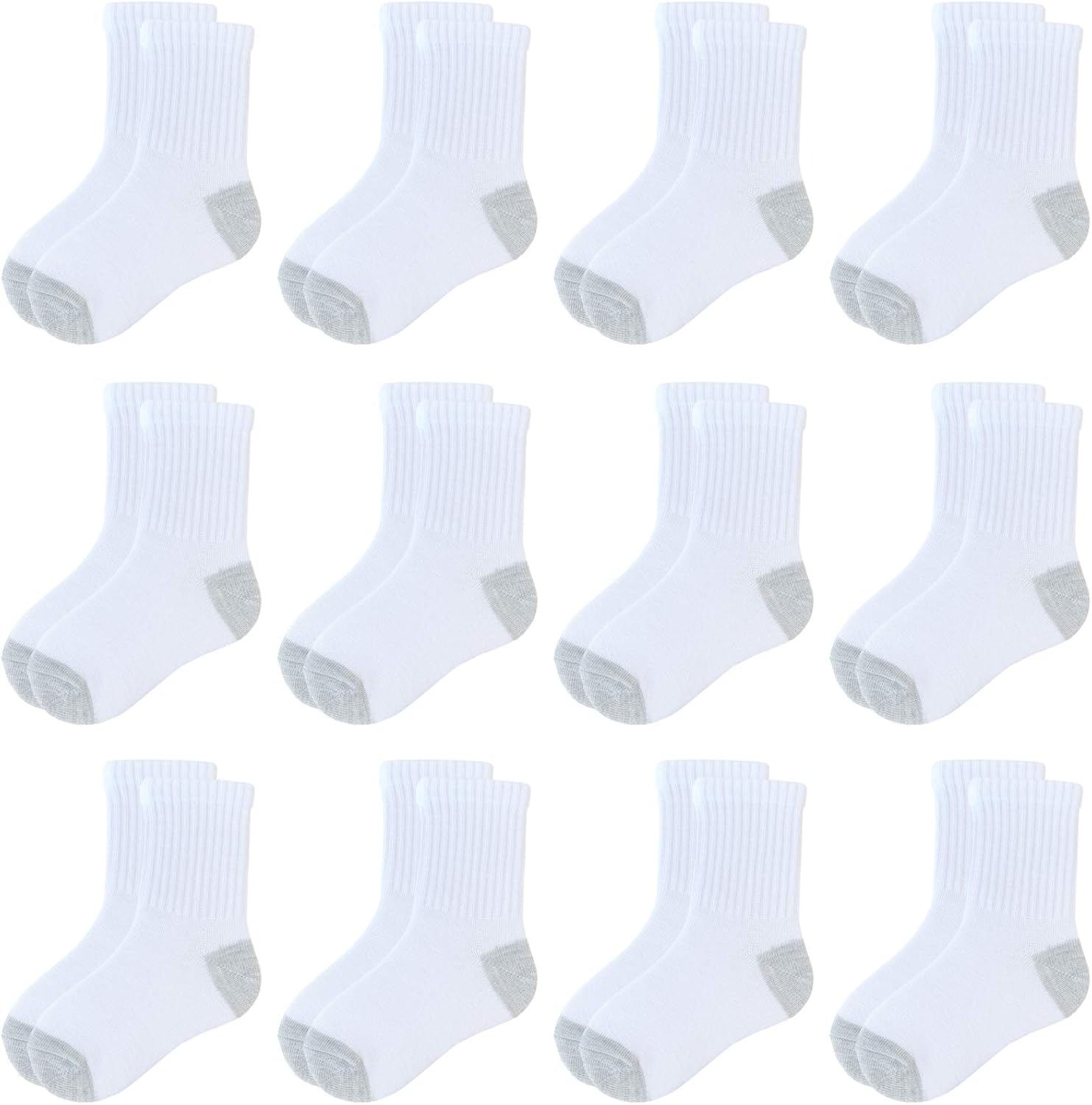 JAMEGIO Boys' Crew Socks 12 Pairs Cotton Athletic Socks for Toddlers Little Big...