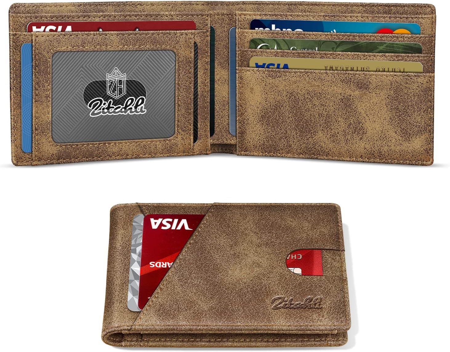 Zitahli Men's Slim RFID Blocking Leather Wallet - Premium Bifold Front Pocket Wa...