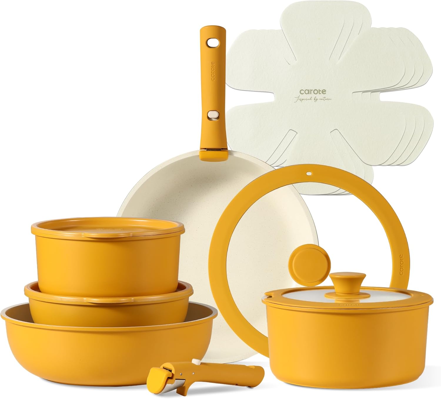 CAROTE Pots and Pans Set, Nonstick Cookware Set Detachable Handle, 15pcs Inducti...