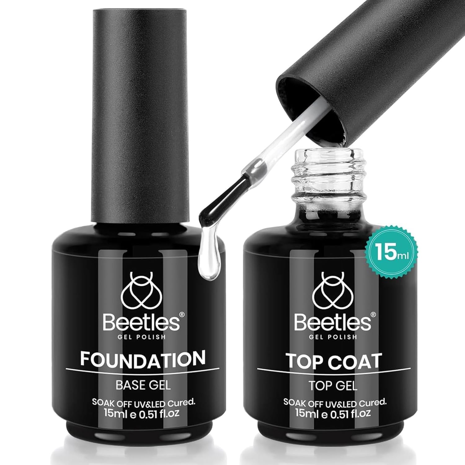 Beetles 2 Pcs 15ml No Wipe Gel Top Coat and Base C...