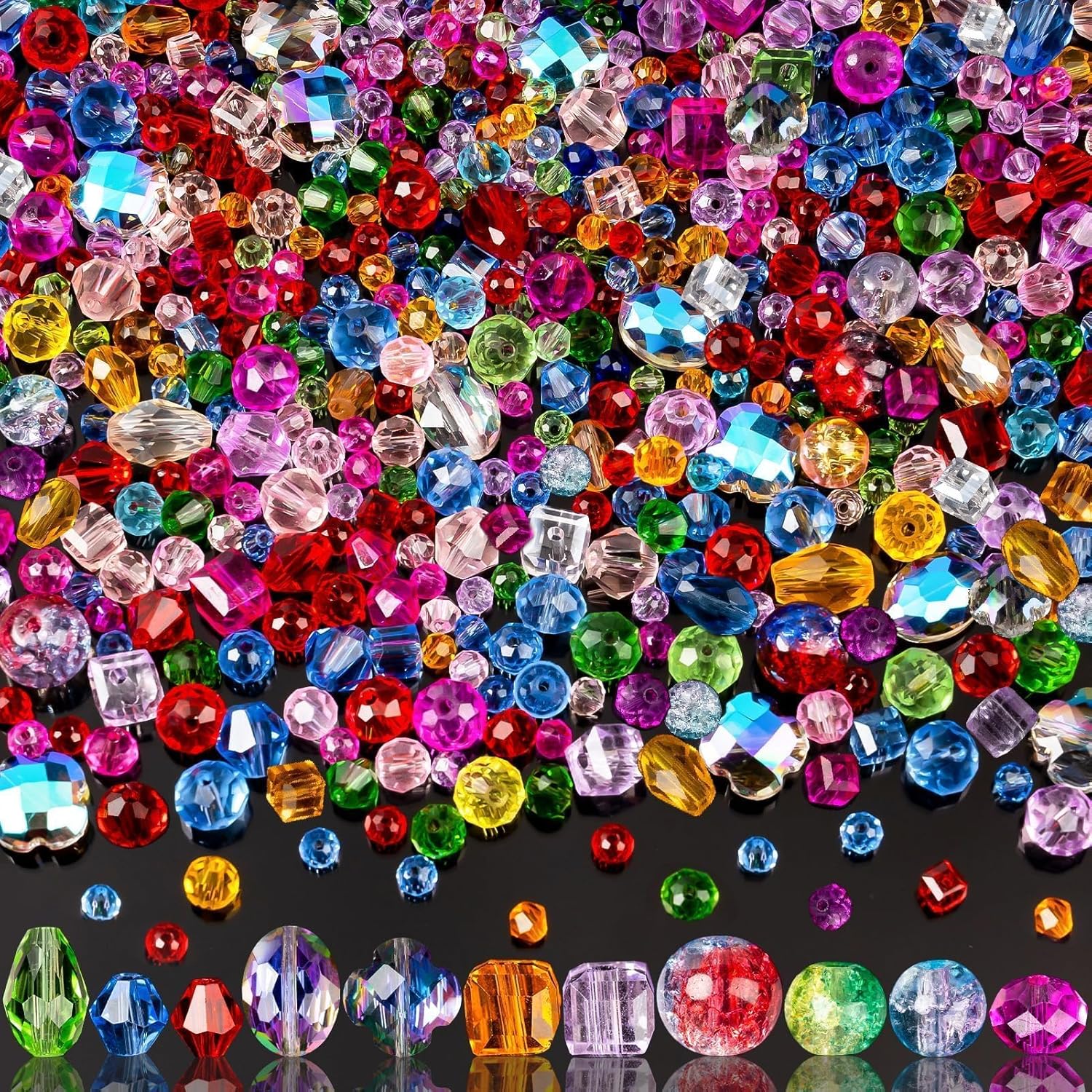 636pcs Glass Beads for Jewelry Making - Colorful Rainbow Craft Crystal Beads wit...