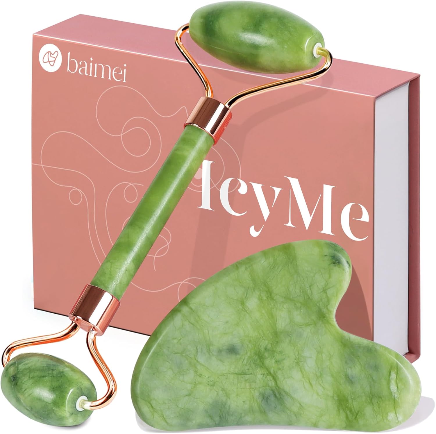 BAIMEI Gua Sha Set and Jade Roller, Jade Gua Sha & Face Rollers for Women, Self...