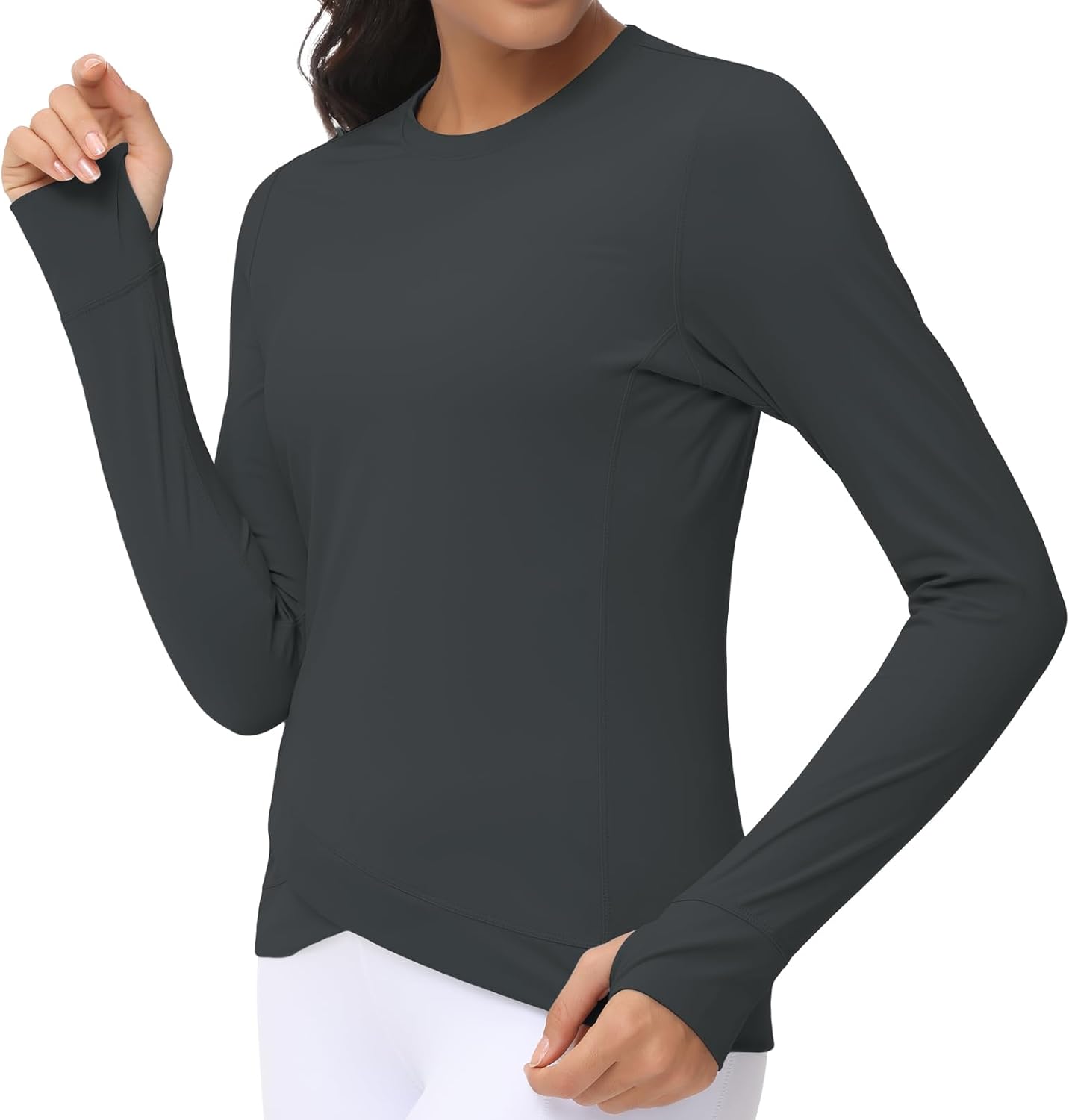 Women's Long Sleeve Compression Shirts Workout Tops Cross Hem Athletic Running Y...