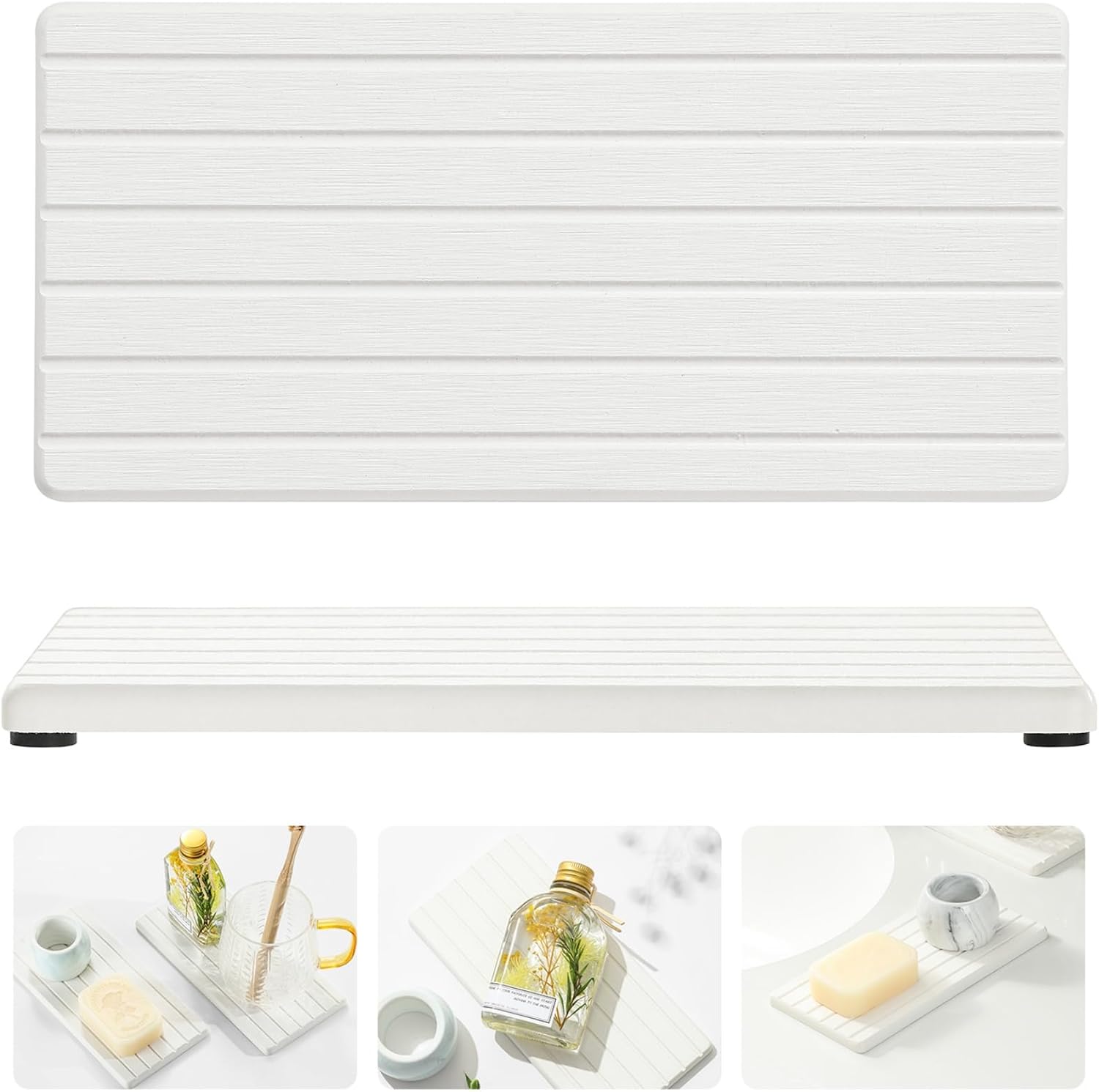 2PCS Water Absorbing Stone Drying Tray Mat for Bathroom Sink & Kitchen Counter O...