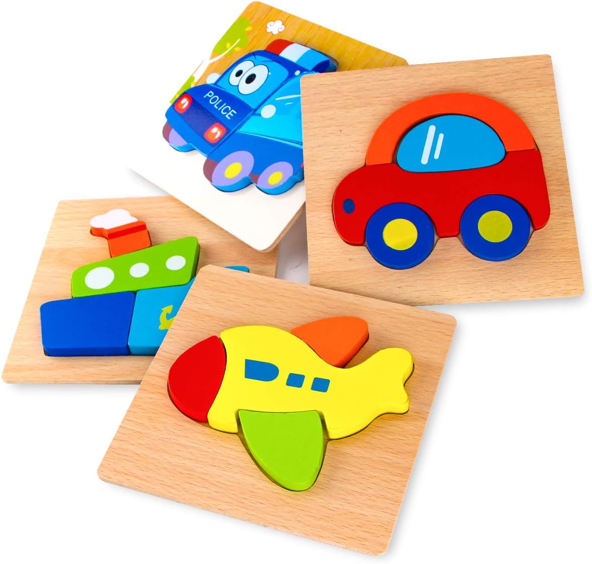SKYFIELD Wooden Vehicle Puzzles for Toddlers 1 2 3 Years Old, Boys &Girls Educat...