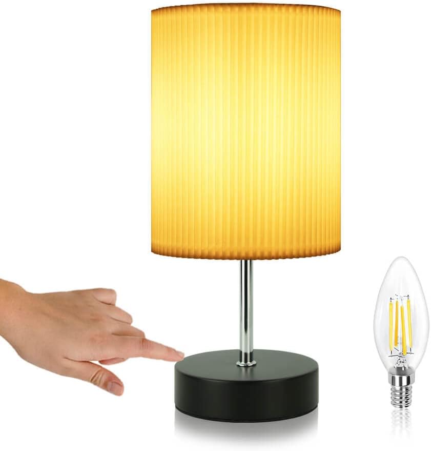HSLighting Bedside Lamp Touch Control Lamp Table with Metal Base 3-Way Dimmable...