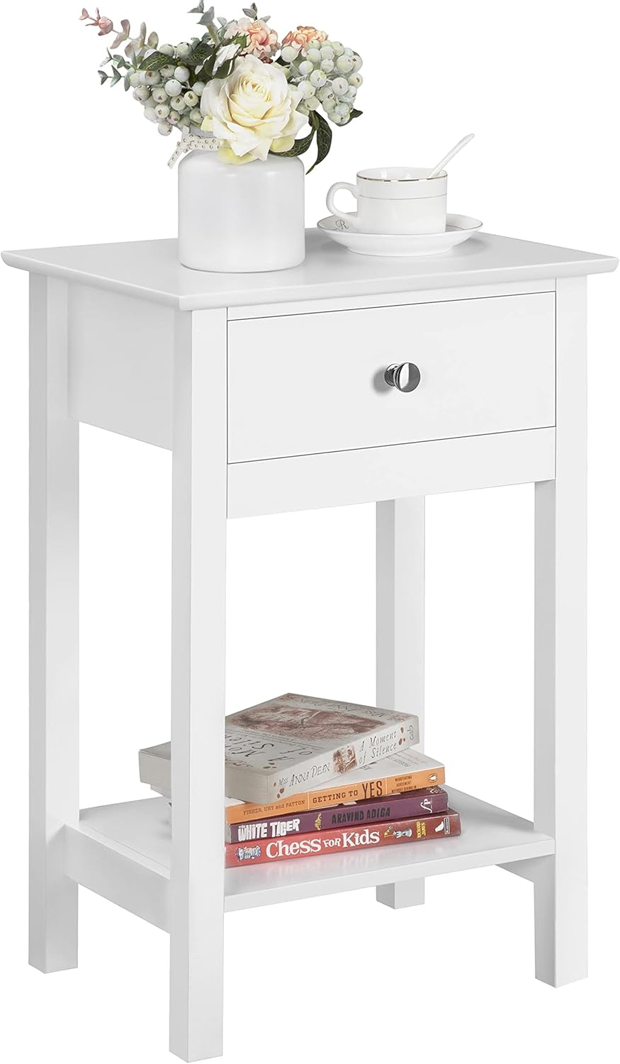 Yaheetech White Bedside Table Wooden Side Table Chic Nightstand Cabinet Storage...