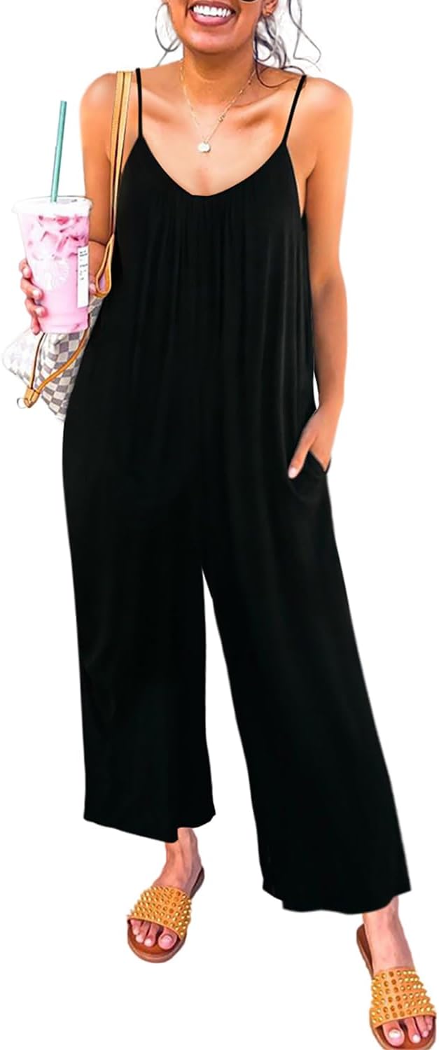 Happy Sailed Womens Casual Jumpsuits Loose Overalls Summer Sleeveless Stretchy W...