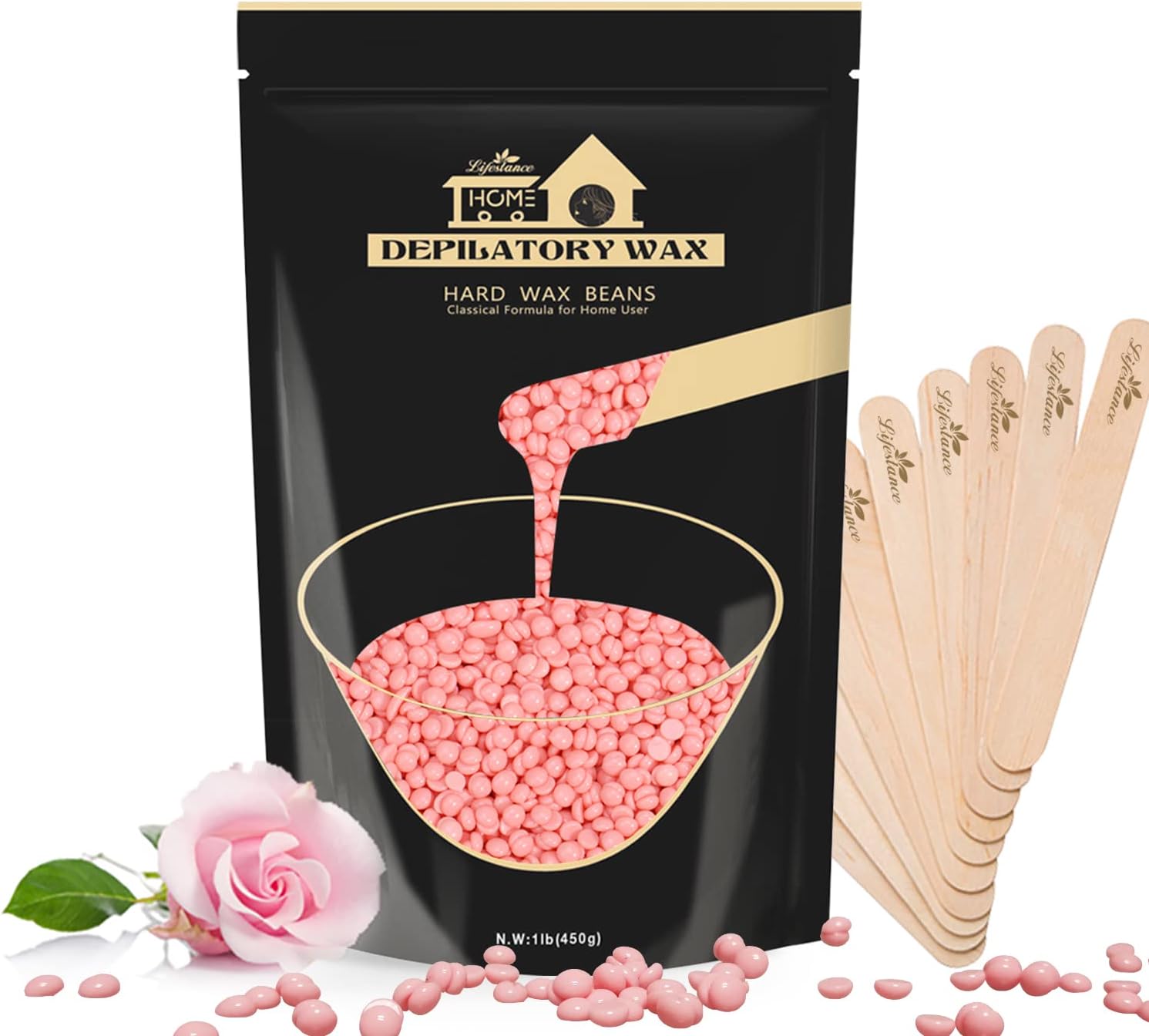 Lifestance Waxing Beads, 450g Rose Hard Wax Beads, Brazilian Bikini Wax with 10...