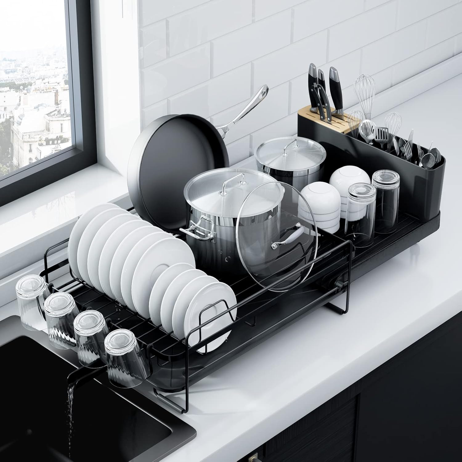 Kitsure Large Dish Drying Rack - Extendable Dish Rack, Multifunctional Dish Rack...